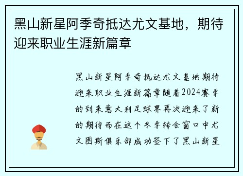 黑山新星阿季奇抵达尤文基地，期待迎来职业生涯新篇章