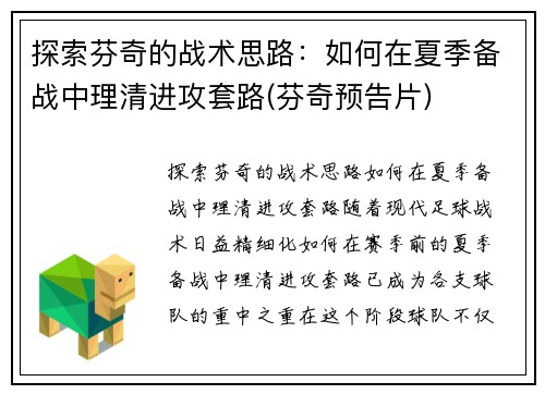 探索芬奇的战术思路：如何在夏季备战中理清进攻套路(芬奇预告片)